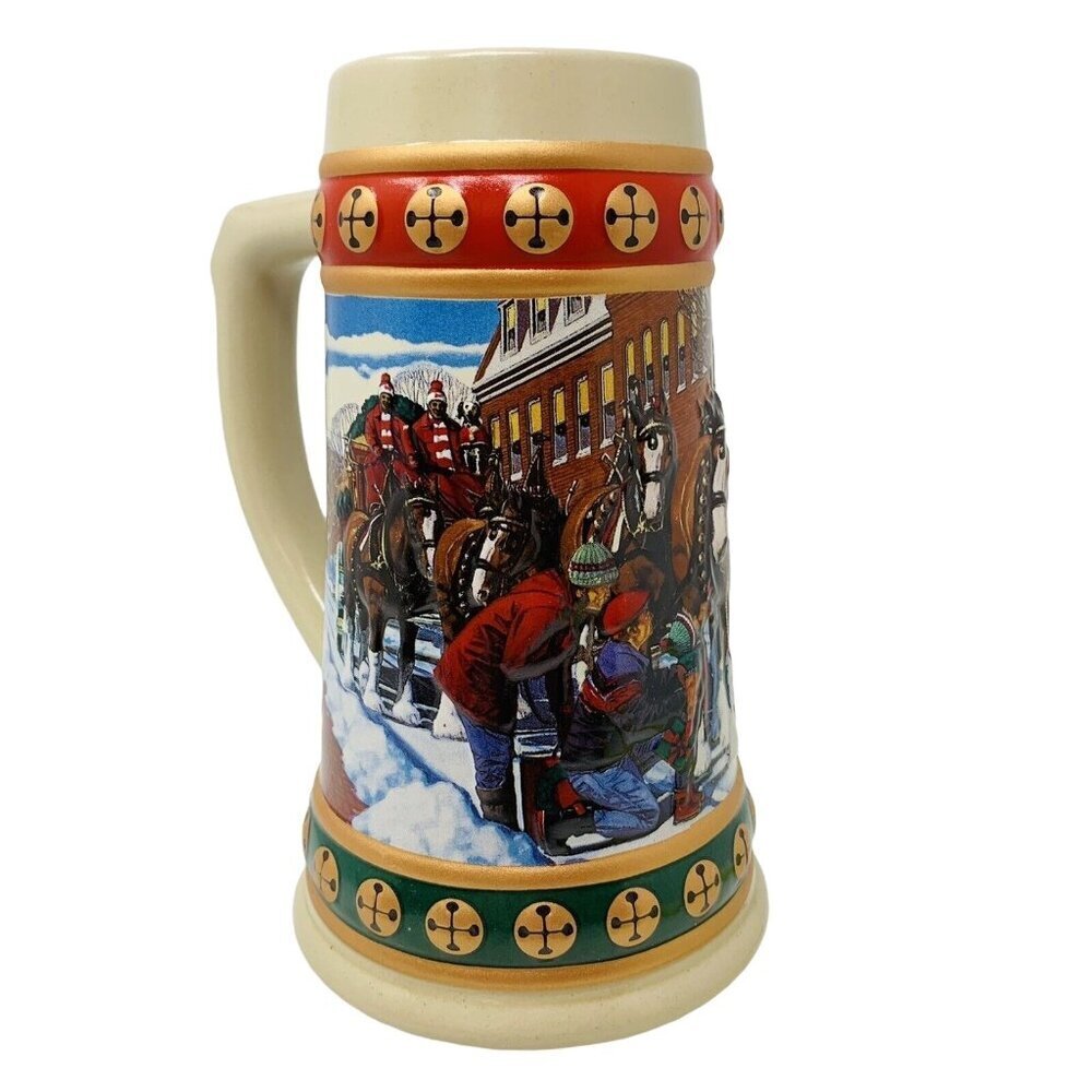 Budweiser Holiday Stein Collection Hometown Holiday Sleigh Bell Clydesdale Horse